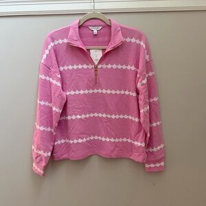NWT Women’s Crown & Ivy Pink and White Quarter-Zip Top Size Small